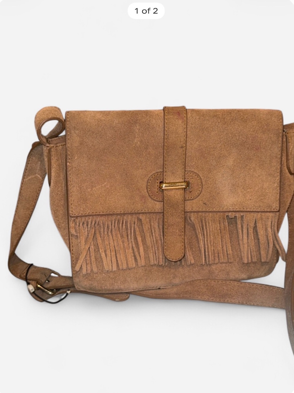 Suede Fringe Crossbody Bag - Tan